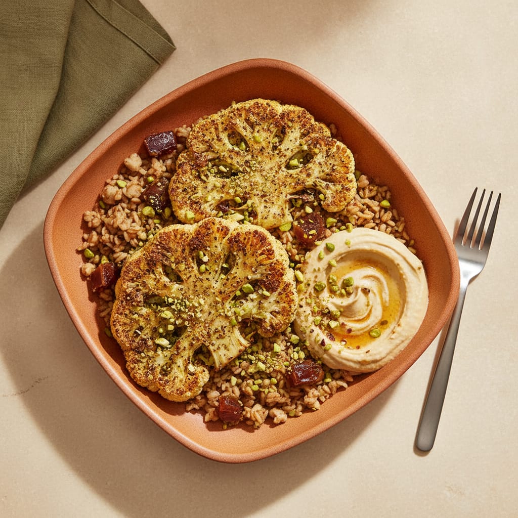 Cauliflower Steak Bowl with Tahini & Pistachios