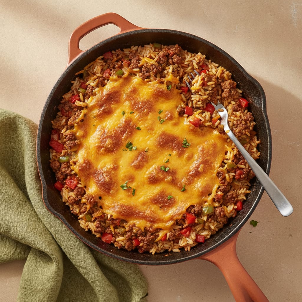 Cheesy Beef & Rice Skillet