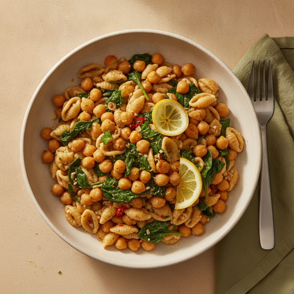 Chickpea & Spinach Pasta with Lemon