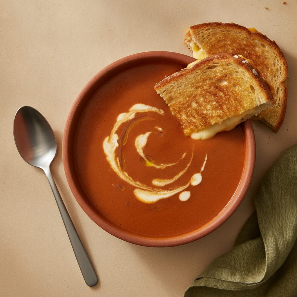 Creamy Tomato Soup with Grilled Cheese