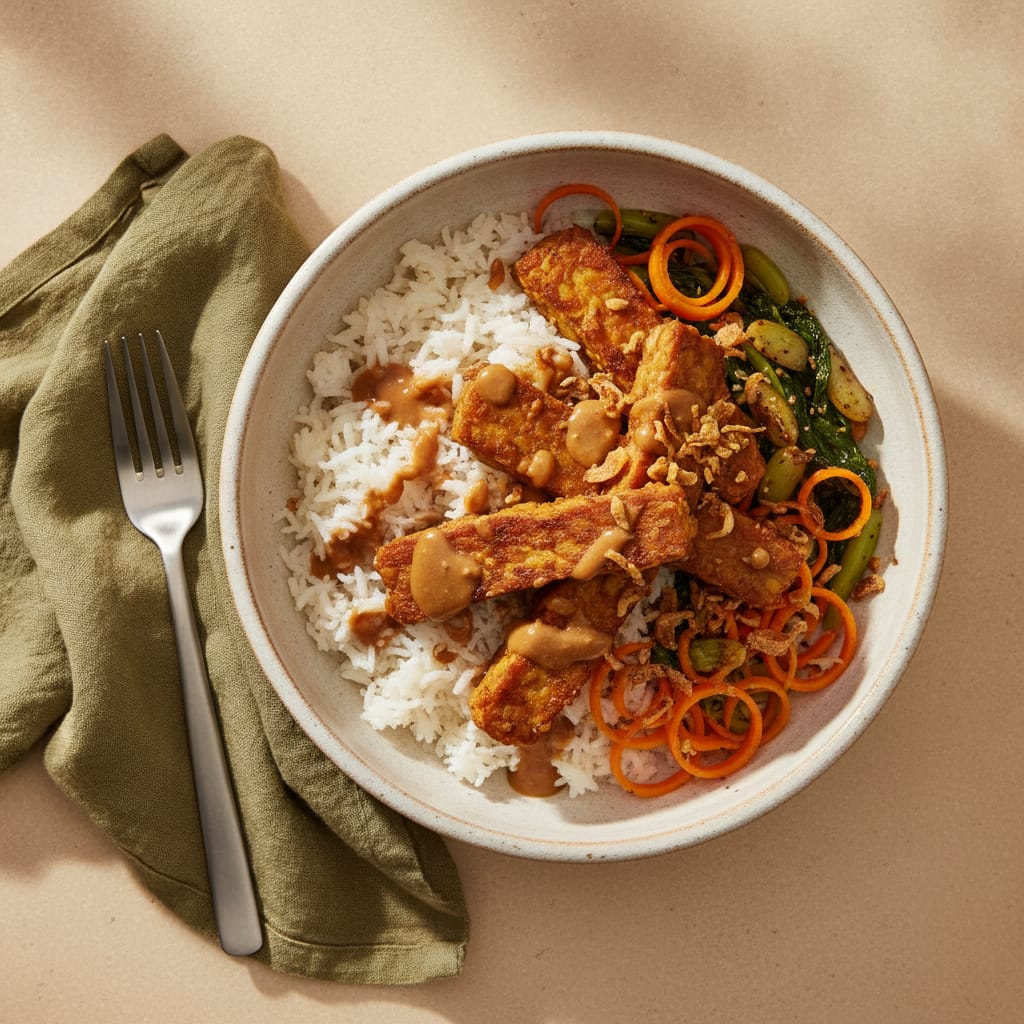 Crispy Tempeh Bowl with Peanut Sauce