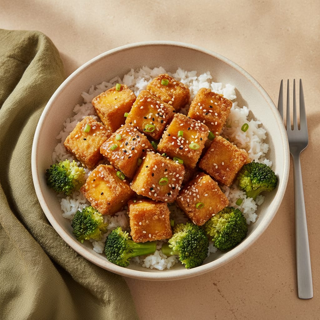 Crispy Tofu with Honey-Sesame Glaze