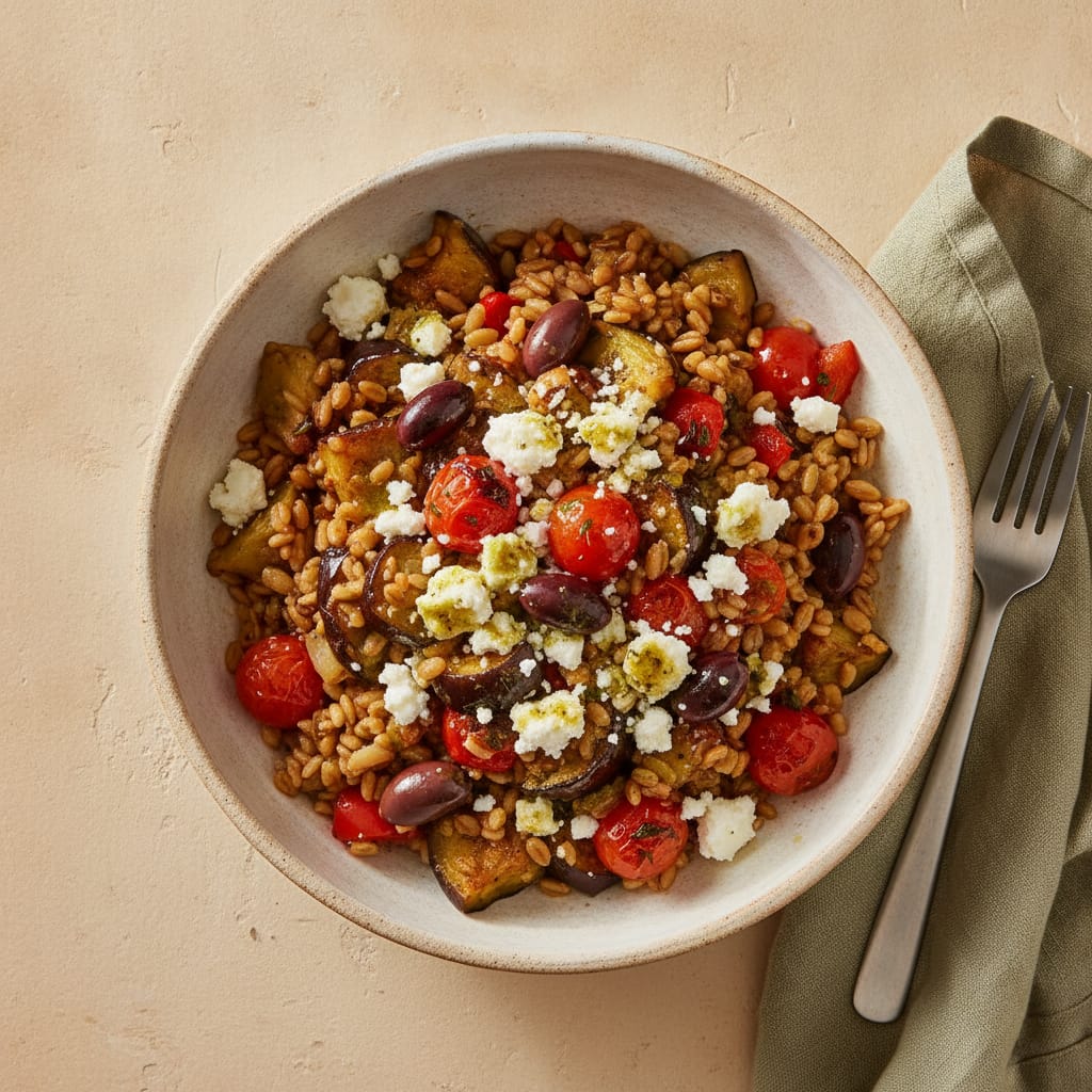 Farro Bowl with Roasted Veg & Feta