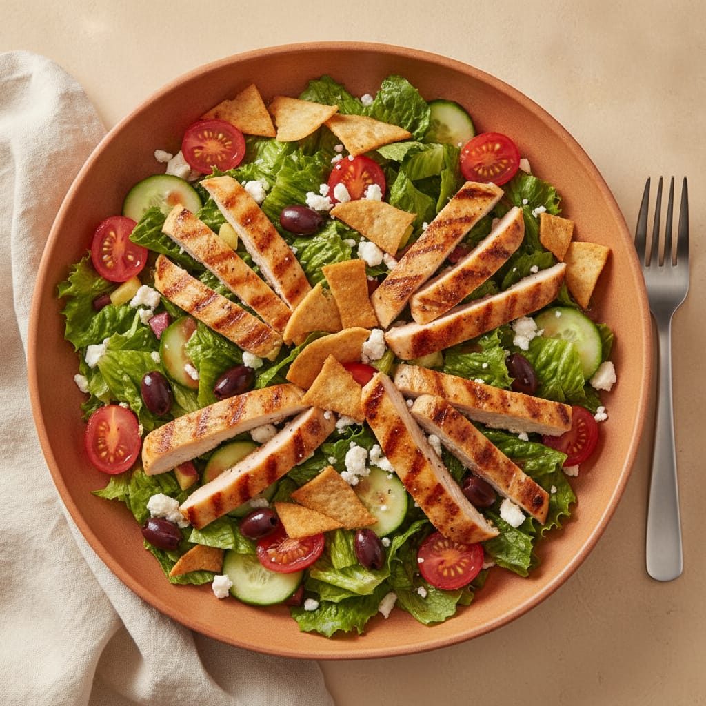 Greek Chicken Salad with Pita Chips