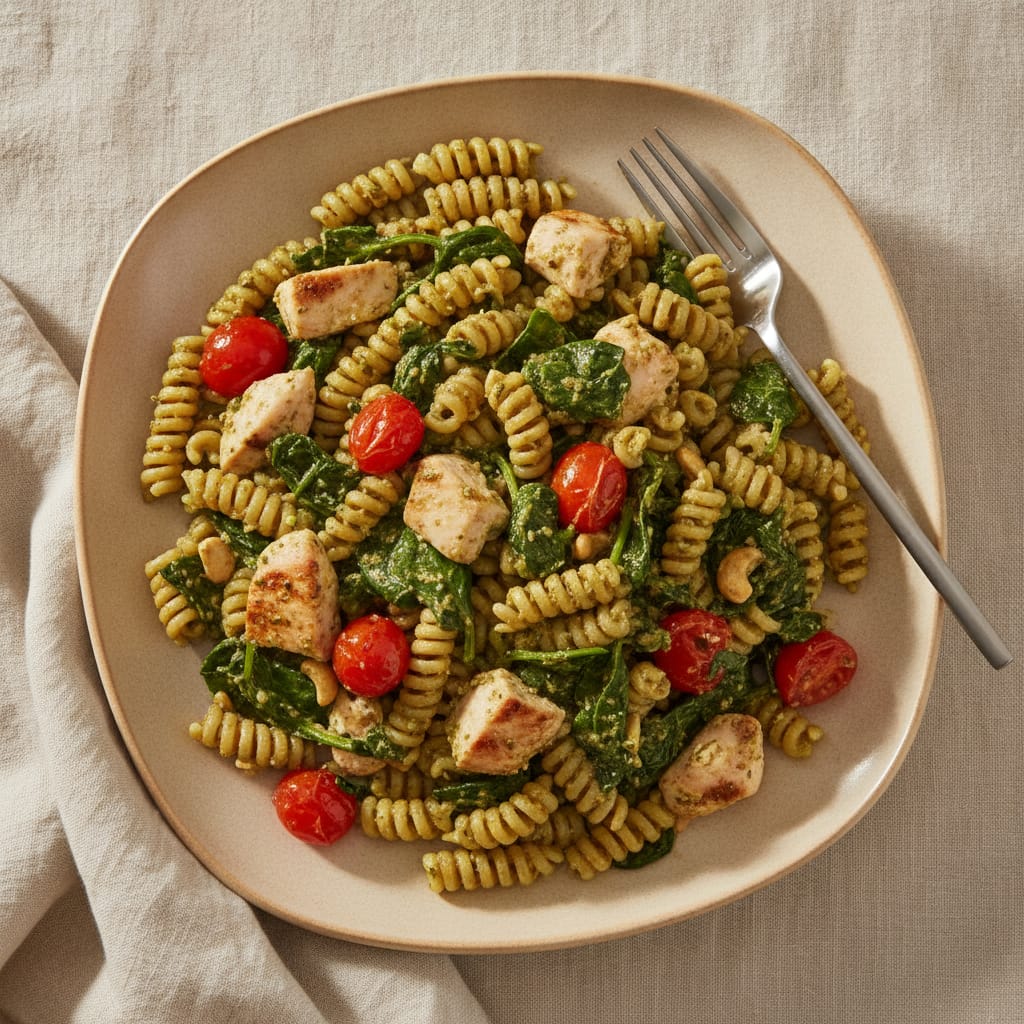 High-Protein Chicken Pesto Pasta
