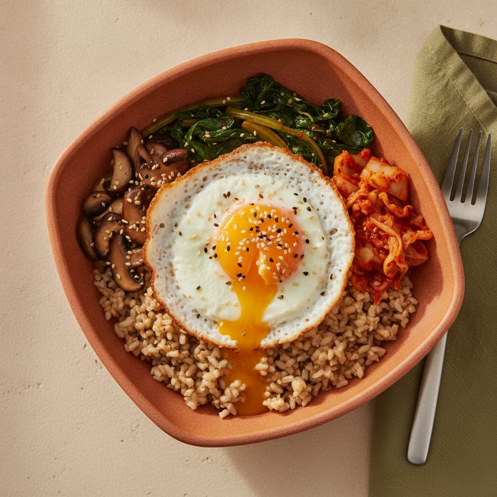 Kimchi Brown Rice Bowl with Crispy Egg