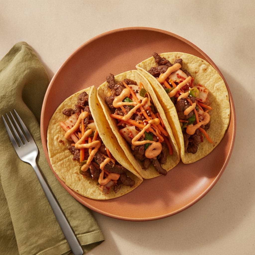 Korean Beef Tacos with Kimchi Slaw