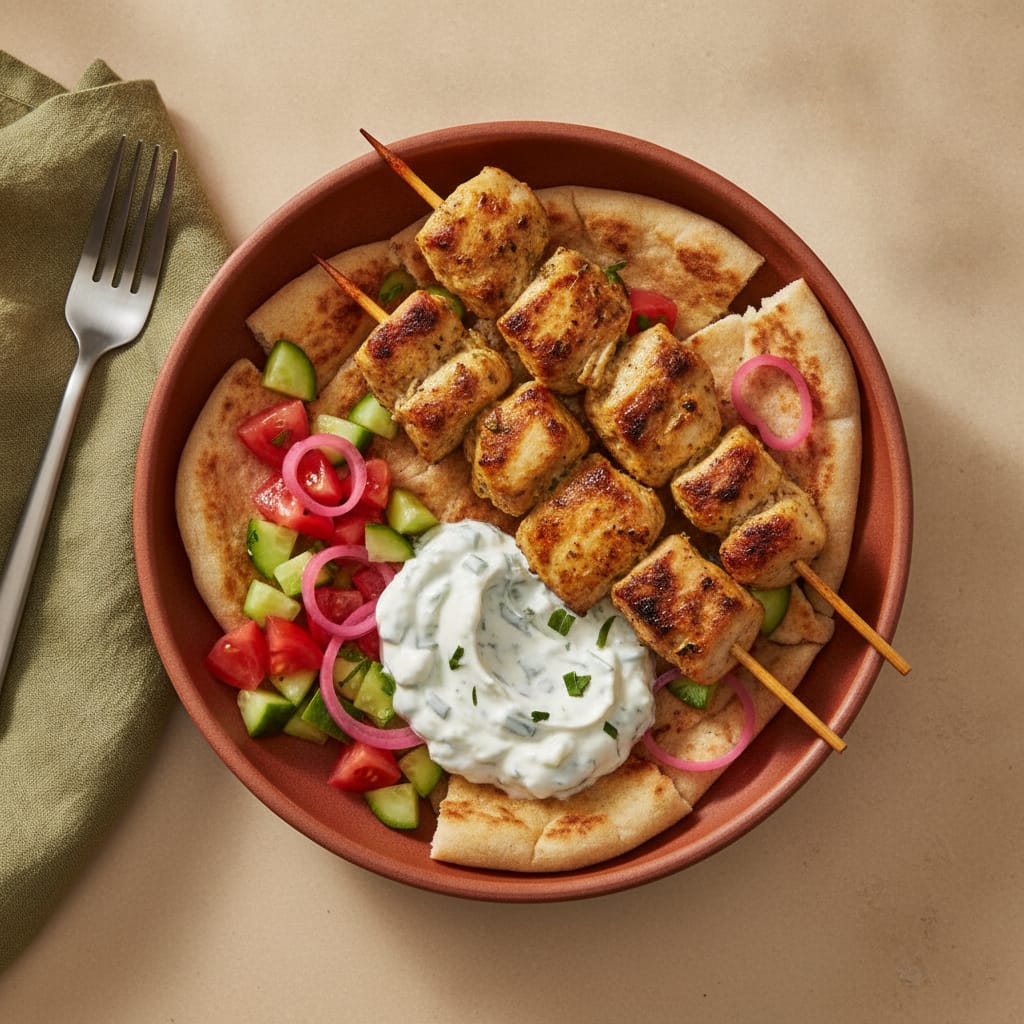 Lemon Herb Chicken Kebabs with Tzatziki