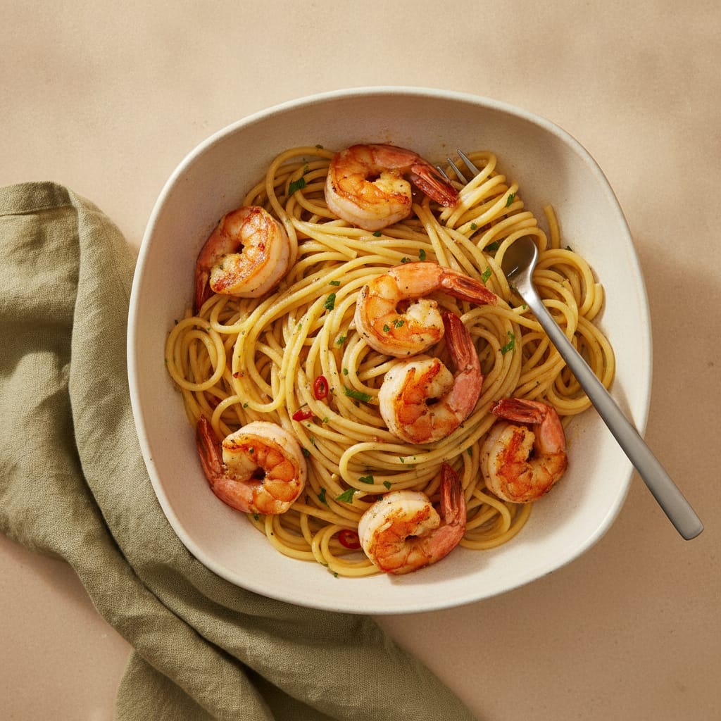 Lemon Spaghetti with Garlic Prawns