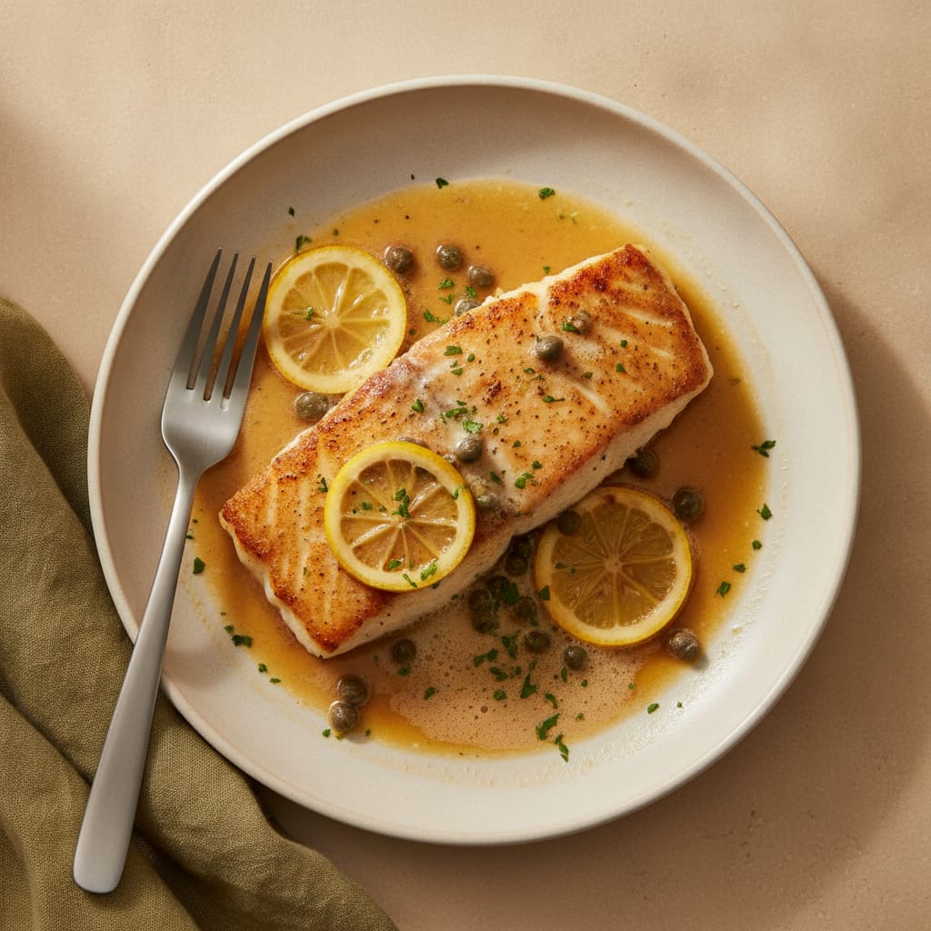 Pan-Seared Halibut with Lemon Caper Butter