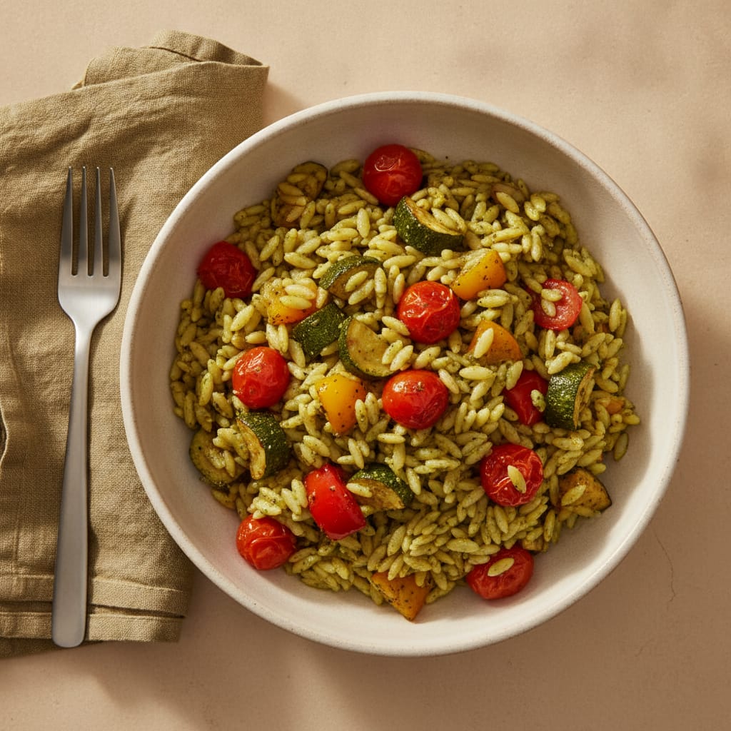 Pesto Orzo with Roasted Veg