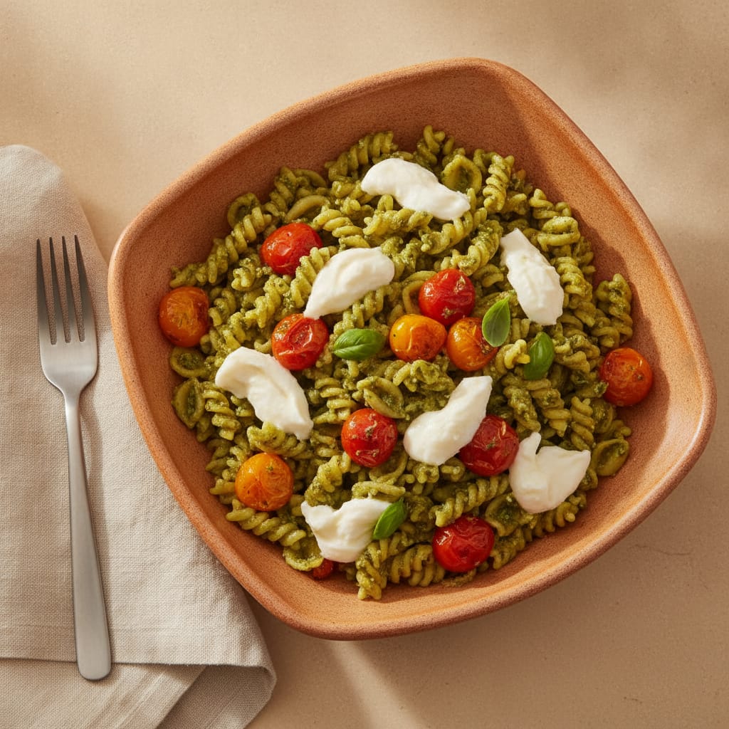 Pesto Pasta with Cherry Tomatoes & Mozzarella