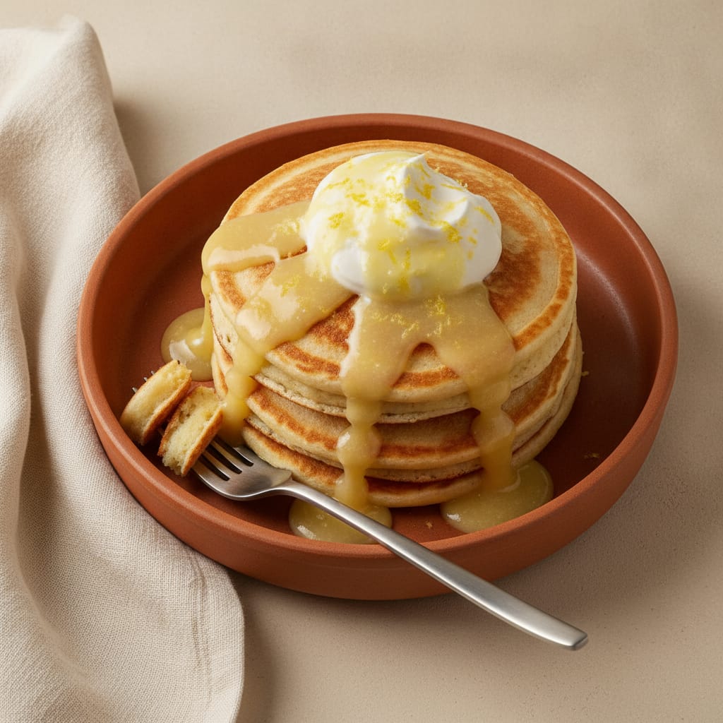 Pillowy Ricotta Pancakes with Lemon Curd