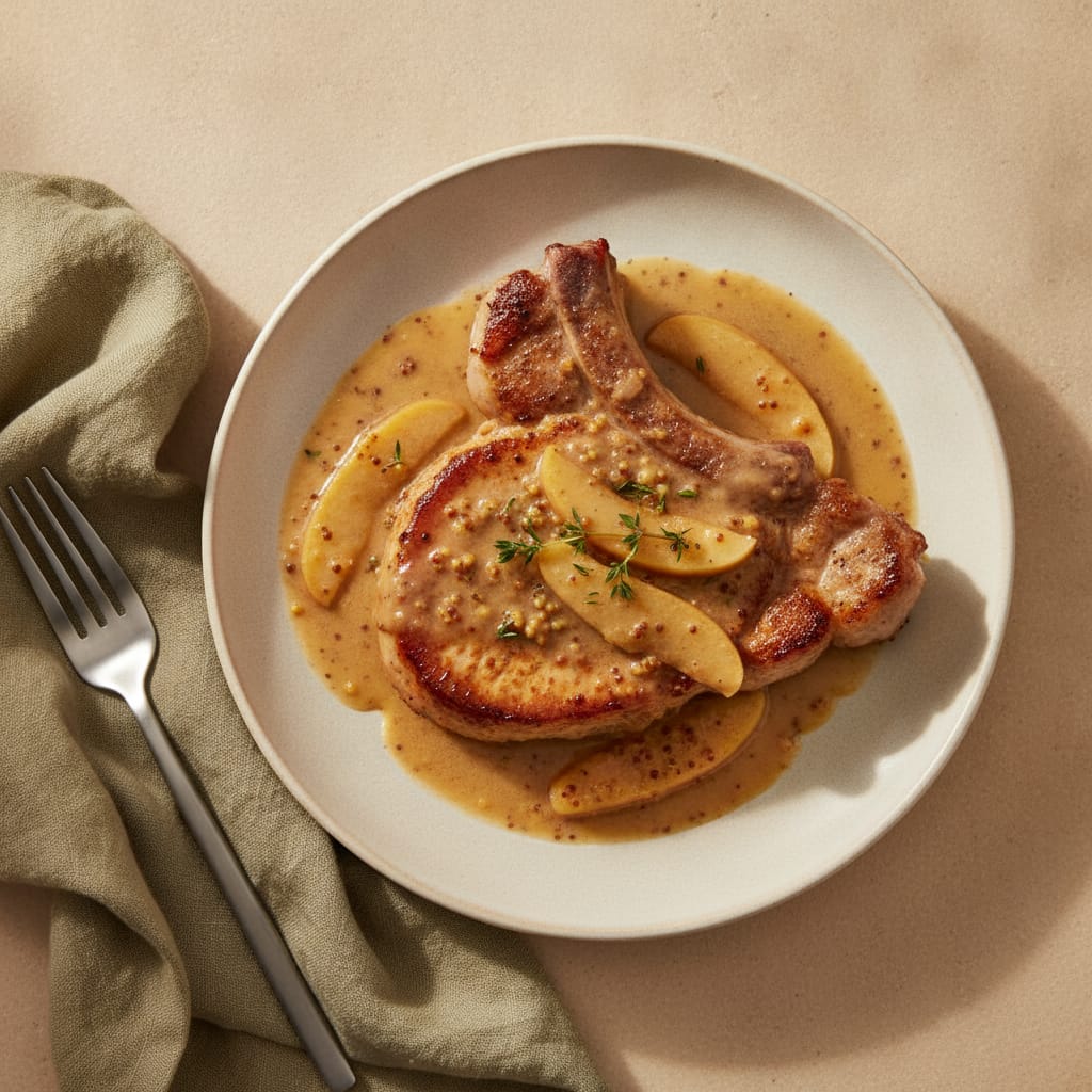 Pork Chops with Apple-Mustard Pan Sauce