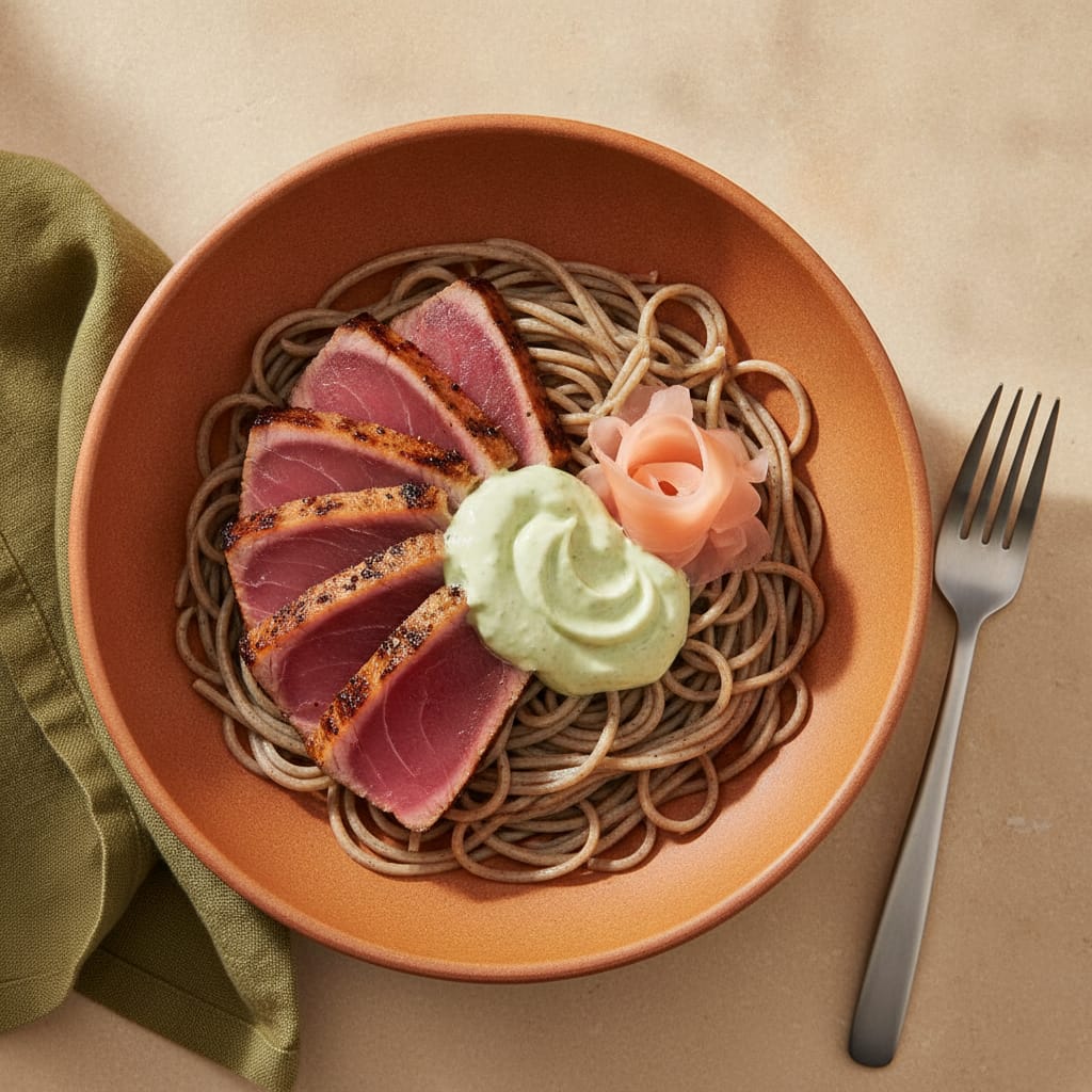 Seared Tuna with Wasabi Mayo & Soba Noodles