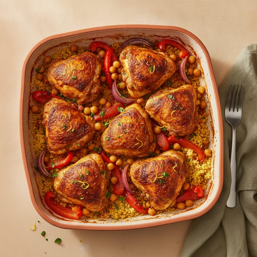 Sheet-Pan Harissa Chicken & Veg with Couscous