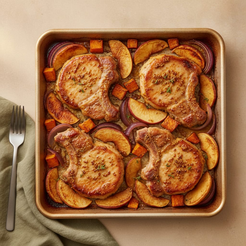 Sheet-Pan Honey Mustard Pork & Apples