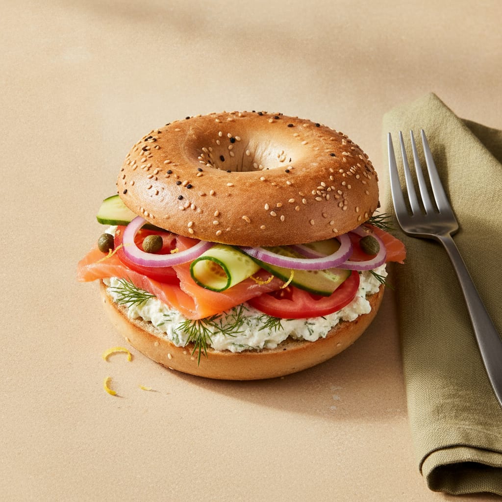 Smoked Salmon & Whipped Cream Cheese Bagel