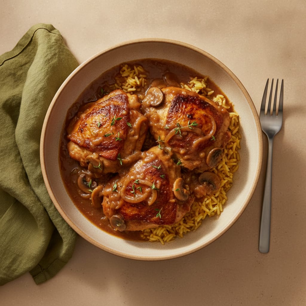 Smothered Chicken with Buttery Rice