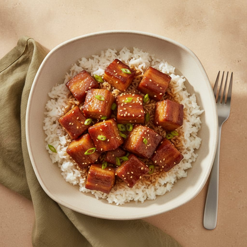 Sticky Hoisin Pork Belly with Rice