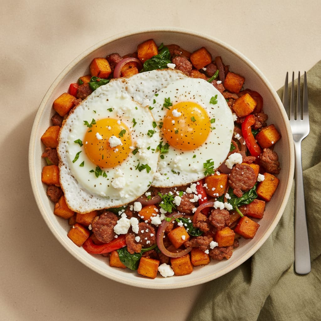 Sweet Potato Hash with Fried Eggs