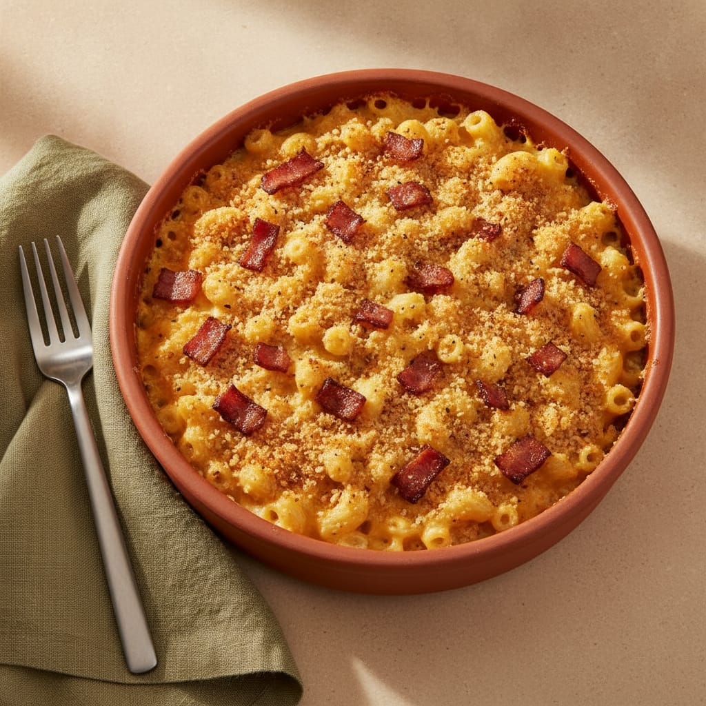 Three-Cheese Mac with Bacon & Breadcrumb Crust