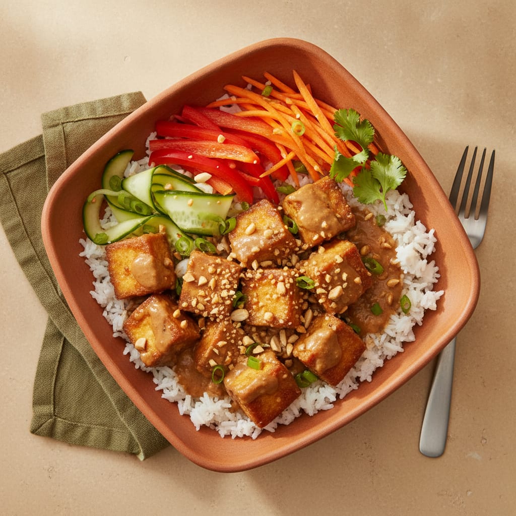 Tofu Satay Bowl with Crunchy Veg